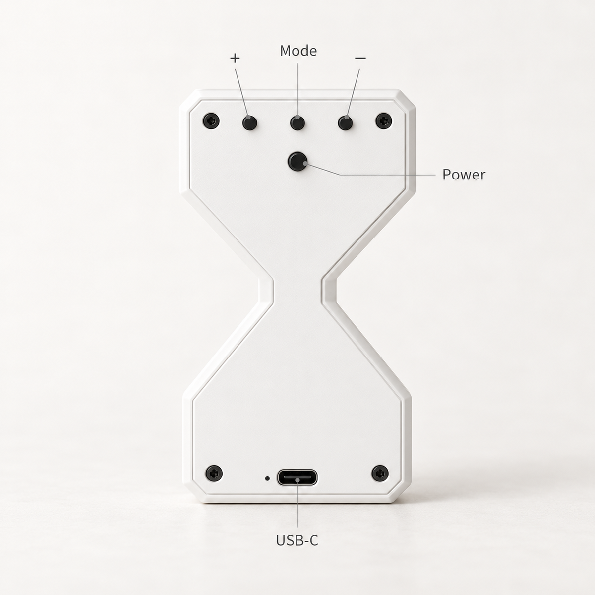 Rear view of Tovi with English labels for buttons and USB-C charging